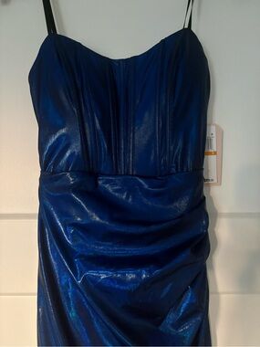 Macy's Iridescent Royal Blue Strapless Evening Dress